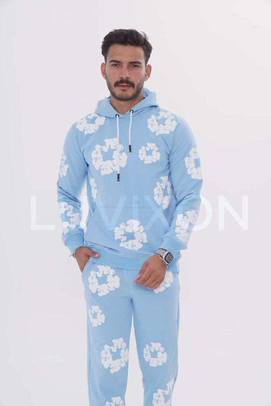 Denim Mavi Desenli Eşofman Takımı